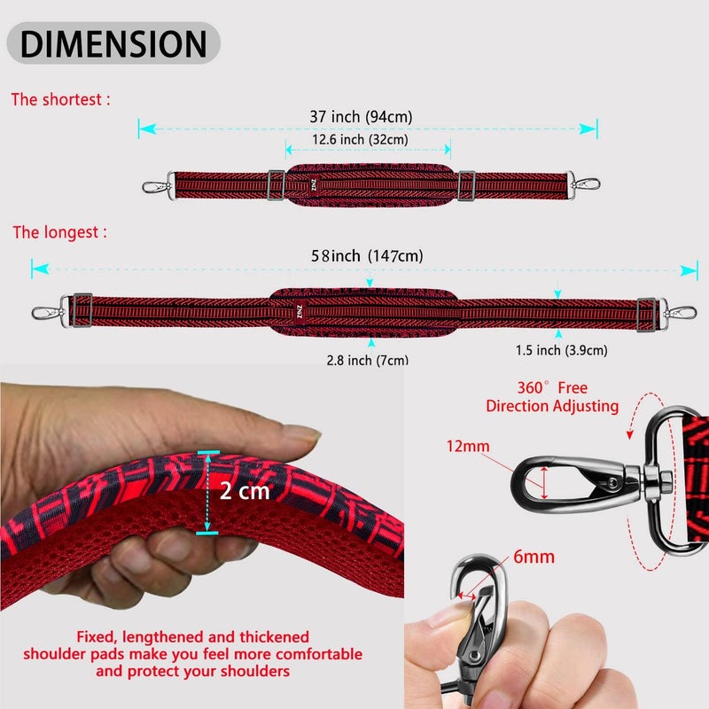 ZINZ Shoulder Strap 58" Ultra-Thick Fixed Padded and Adjustable Buckles Crossbody Strap for Briefcase Laptop Bag Luggage - Image 2